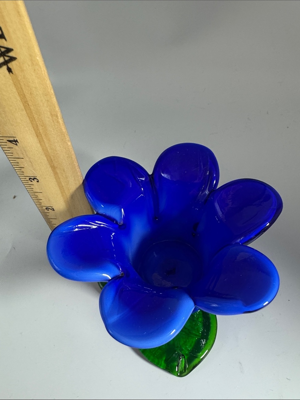 Blue Glass Flower Art Candle Holder - Picture 3 of 4